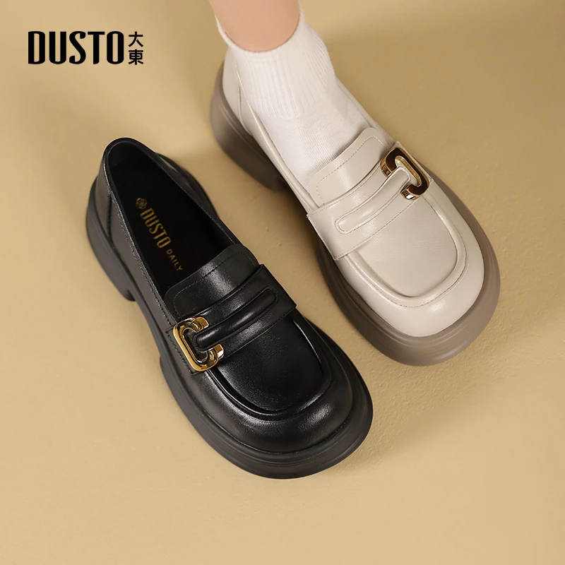 DUSTO/大东圆头乐福鞋2025秋冬百搭厚底增高单鞋时尚百搭女鞋0020