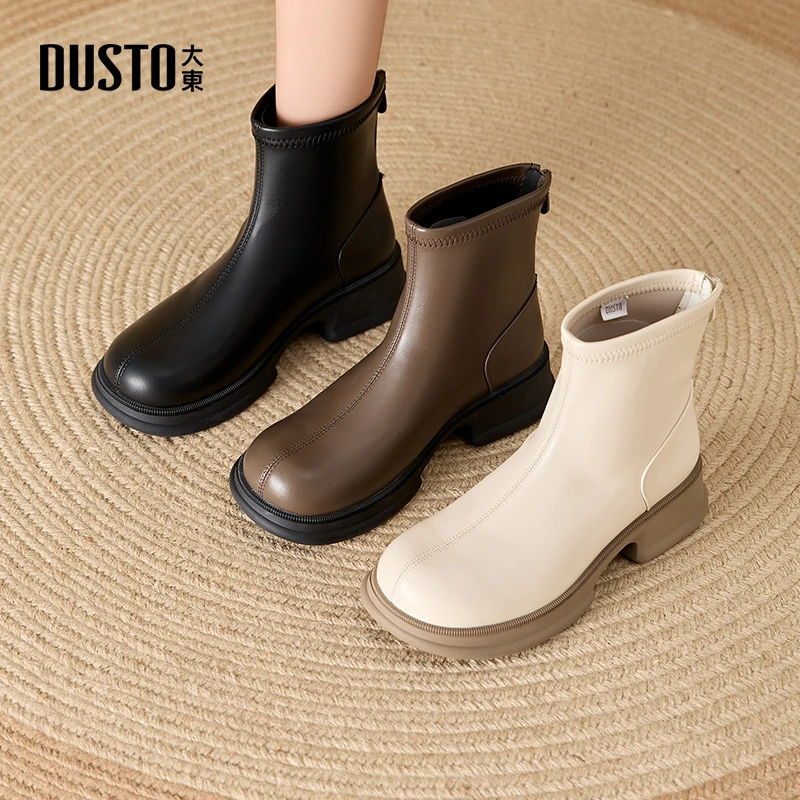 大东时尚短靴女2025春季新款休闲外穿圆头通勤时装靴增高女鞋0102