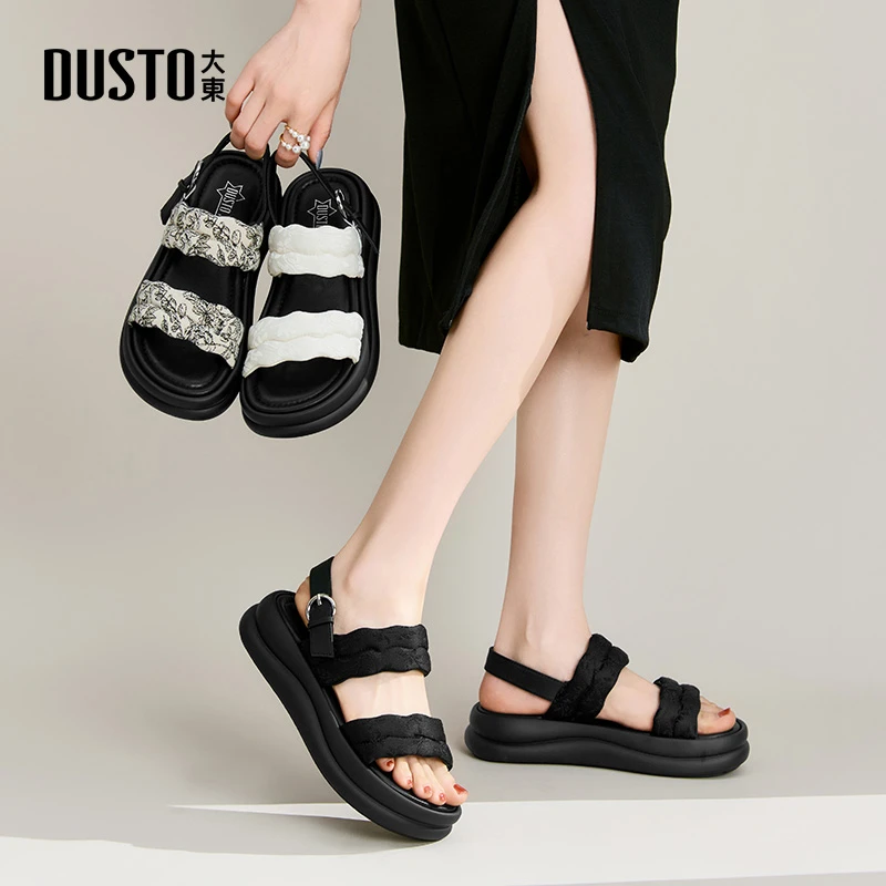 DUSTO/大东新中式缎面防滑2025夏季爆款厚底外穿沙滩休闲女鞋0161