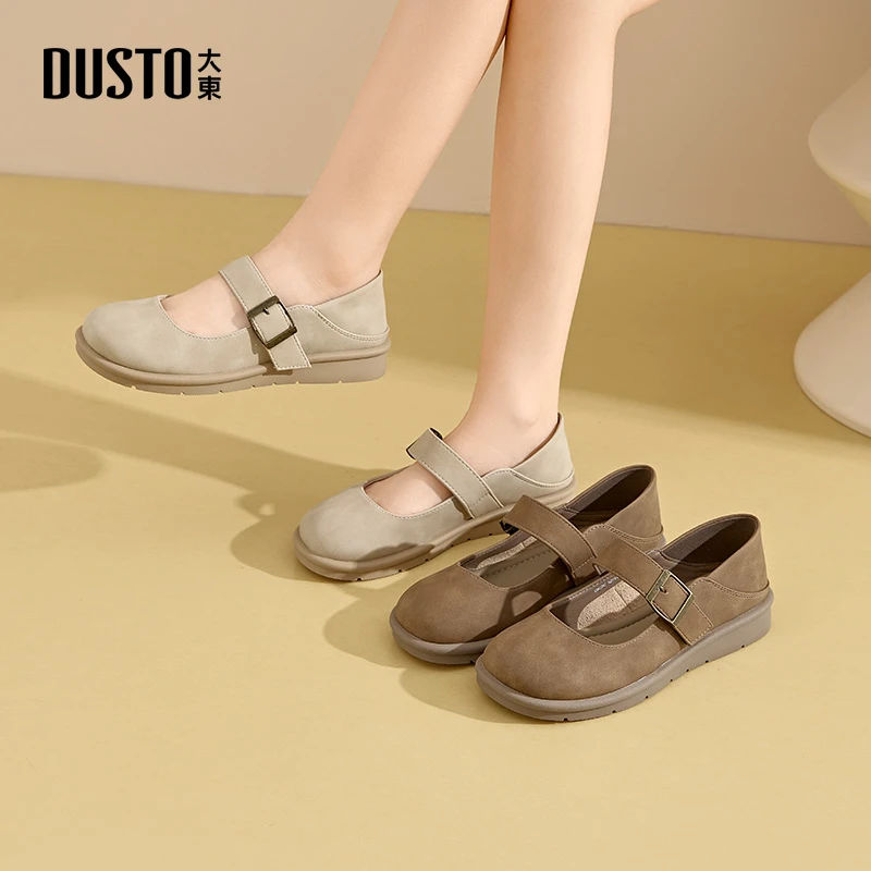 大东女鞋2025秋新款复古百搭坡跟休闲鞋舒适软底圆头防滑单鞋1251