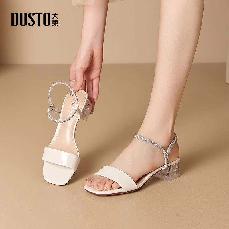 DUSTO/大东夏季外穿中跟凉鞋女2024夏季新款时尚水钻套脚女鞋1079