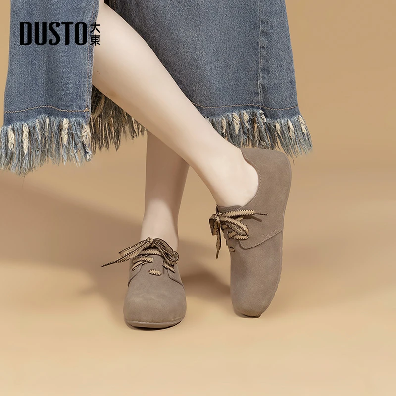 大东女鞋2025新款秋季百搭低跟软底舒适外穿单鞋女系带勃肯鞋0102