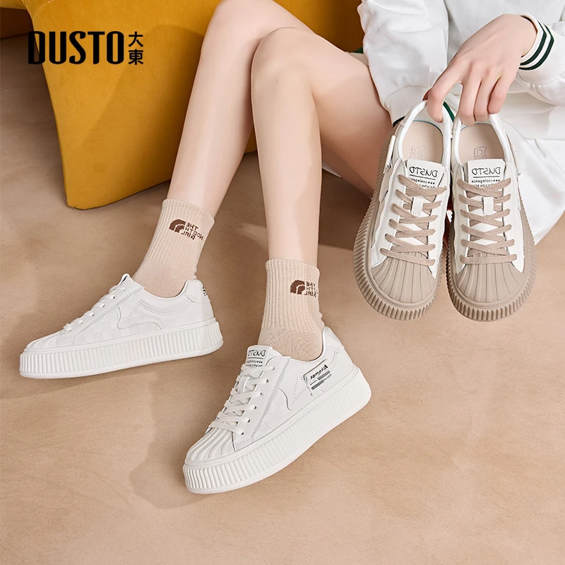 大东贝壳头面包鞋2025秋季新款休闲中跟平底板鞋时尚小白鞋女1439