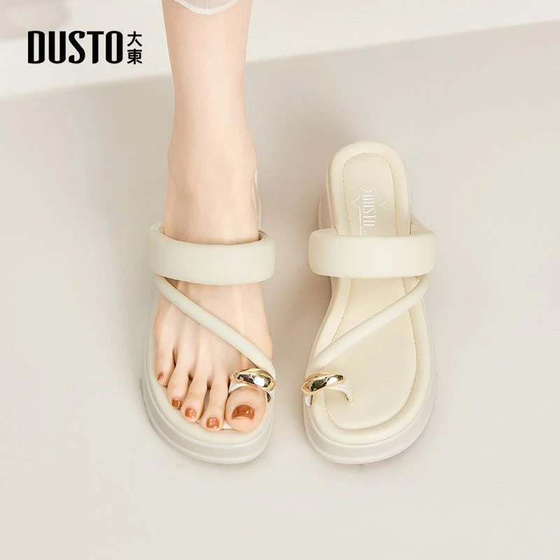 DUSTO/大东踩屎感女鞋2025夏季新款夹趾拖鞋百搭时尚厚底凉鞋1701