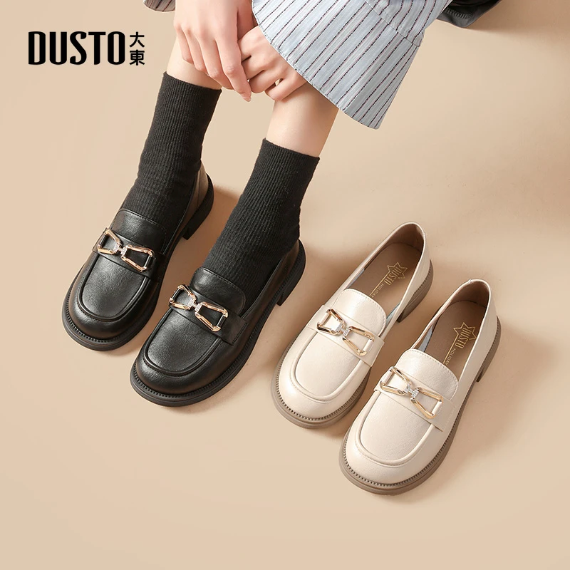 DUSTO/大东圆头乐福鞋秋季百搭时尚女鞋2025新款低跟套脚单鞋0227