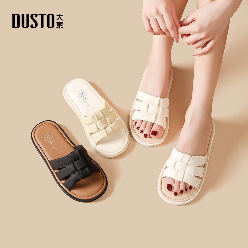DUSTO/大东居家拖鞋女2024夏季新款时尚平底低跟套脚一字拖鞋2009