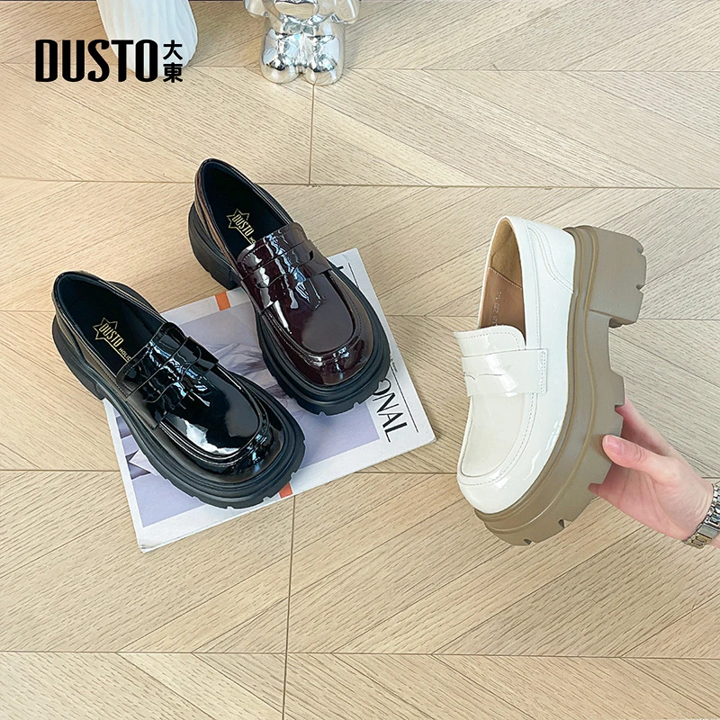 大东圆头乐福鞋女2025秋季新款潮流百搭时尚厚底增高甜美女鞋0132