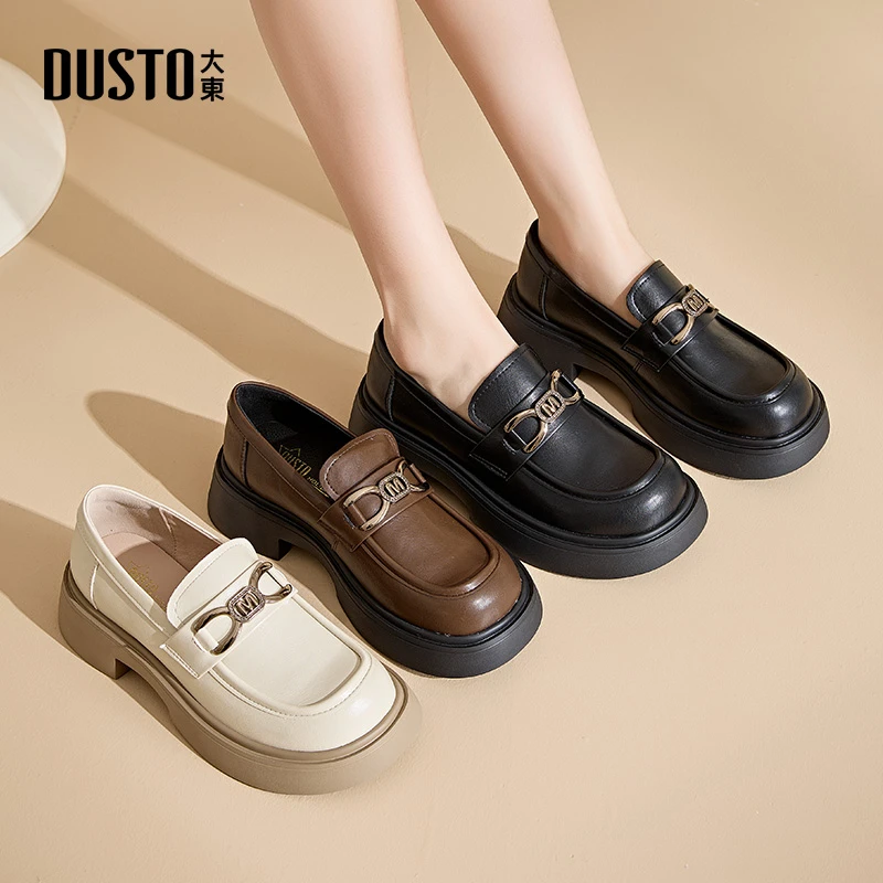 DUSTO/大东夏季圆头乐福鞋时尚百搭通勤舒适外穿单鞋厚底女鞋0140