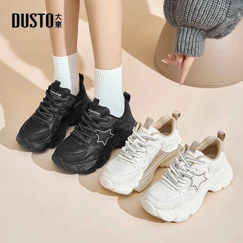 大东百搭休闲女鞋2025春季爆款时尚透气内增高运动网面小白鞋0359