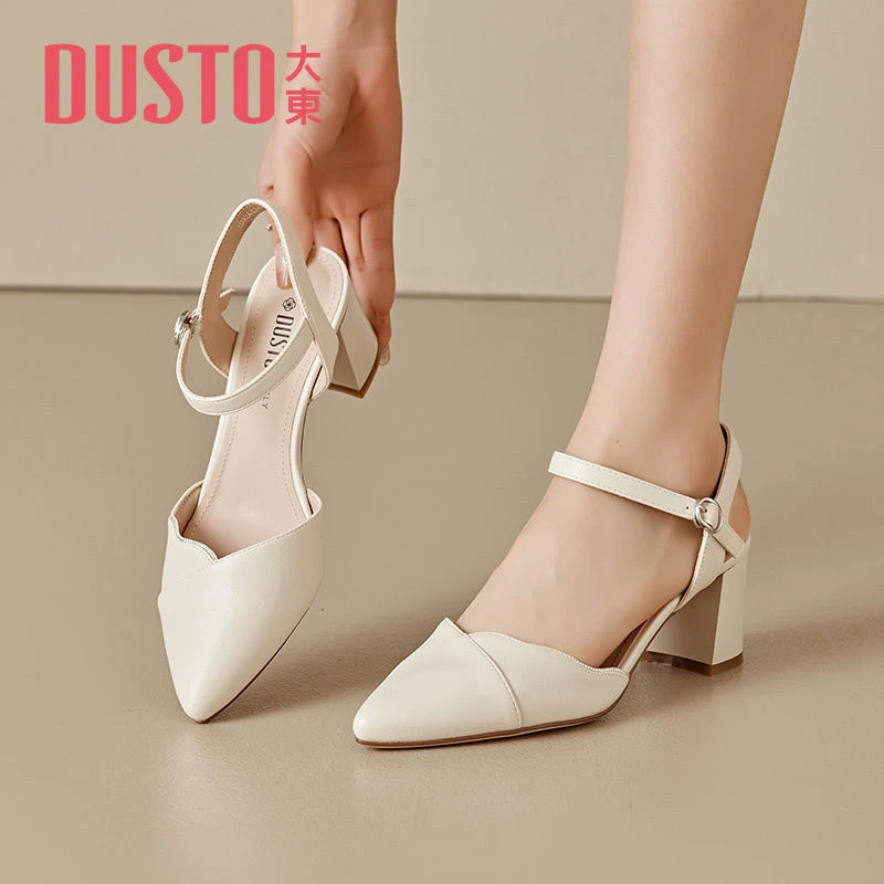DUSTO/大东时尚女鞋2025夏季新款优雅轻便高跟尖头一字扣凉鞋3460