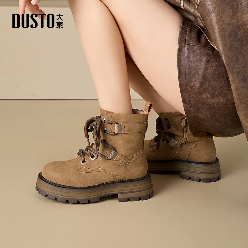 大东靴子复古马丁靴厚底女靴英伦风秋冬百搭加绒厚底工装靴子3759