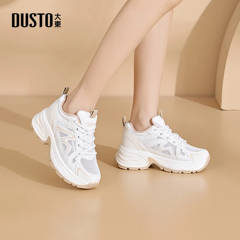 大东女鞋2025夏季新款百搭时尚休闲小白鞋厚底增高运动老爹鞋1316