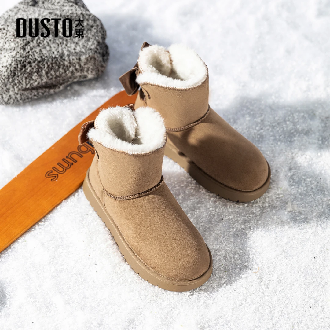 大东极寒雪地靴女款加绒保暖纯色蝴蝶结迷你时尚短靴雪地靴0715