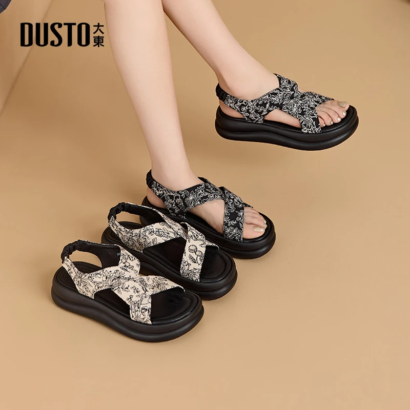 DUSTO/大东外穿厚底沙滩凉鞋女2025夏季爆款平底舒适露趾女鞋0159