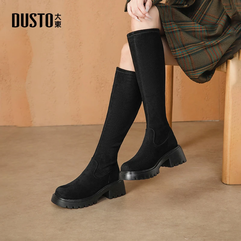 大东女鞋2024秋冬保暖小个子显瘦百搭高跟瘦瘦靴黑色通勤女靴1166