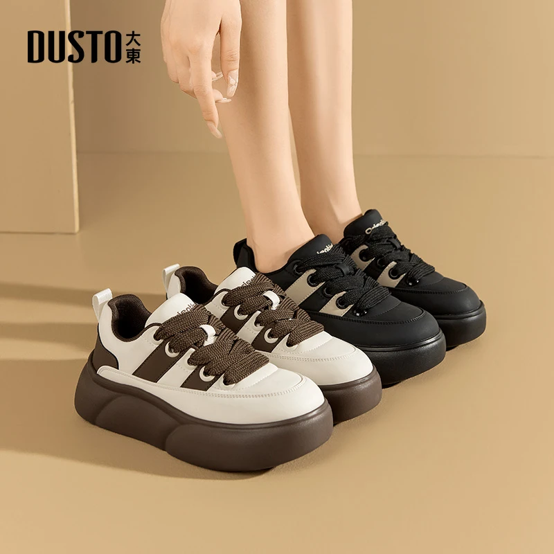 大东厚底板鞋女2025秋季网红休闲百搭面包鞋软底系带舒适女鞋0310