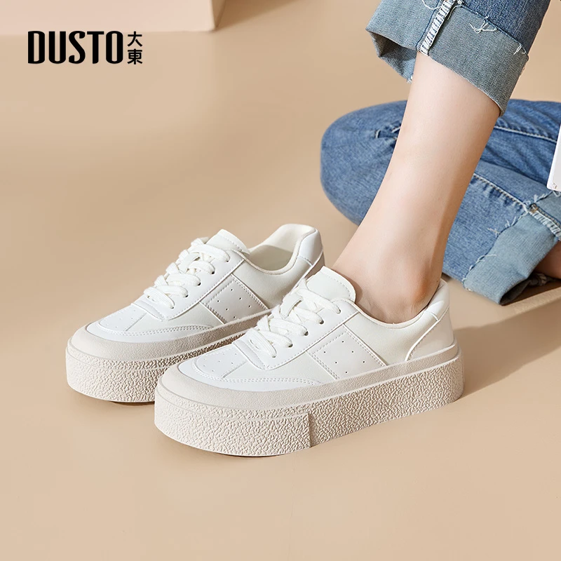 大东女鞋2025年新款平底不累脚小白鞋女潮流系带百搭休闲鞋子0103