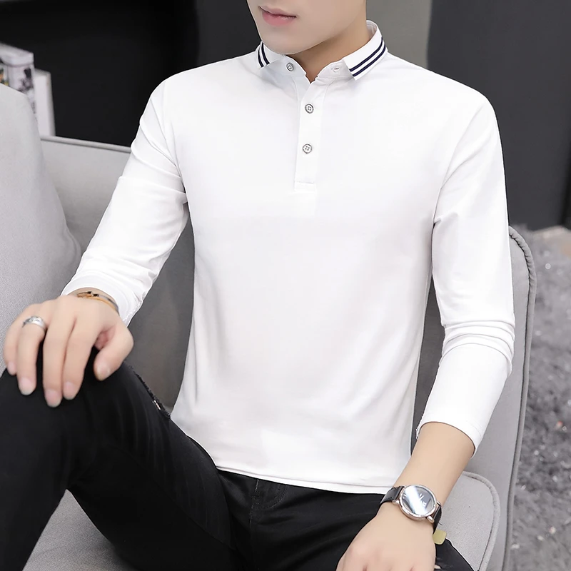 高品质纯棉男士翻领polo衫休闲长袖T恤男内搭秋衣潮牌打底衫上衣