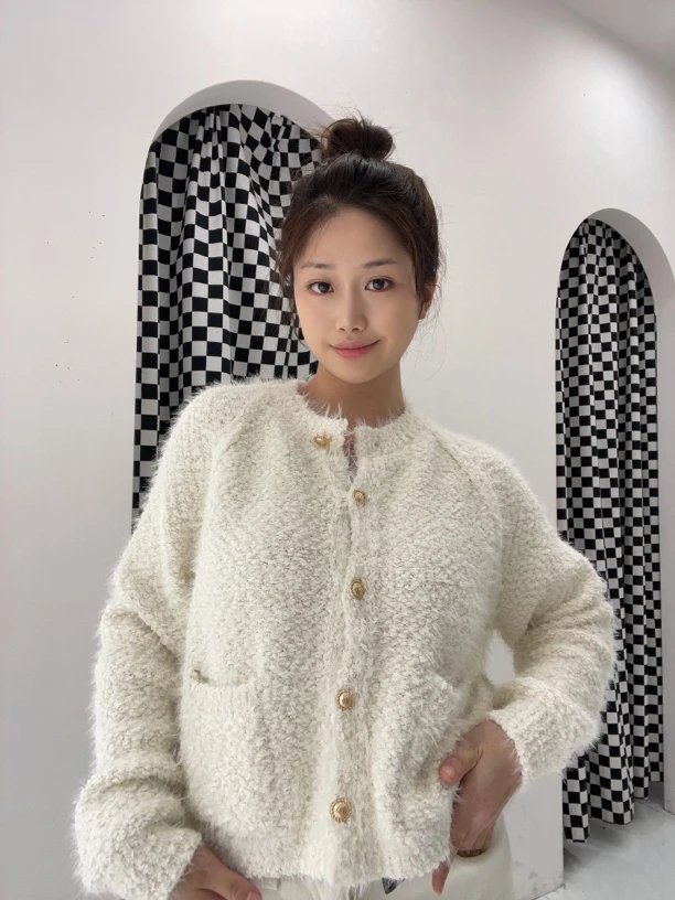 秋冬针织开衫亮丝短款时尚百搭外套女