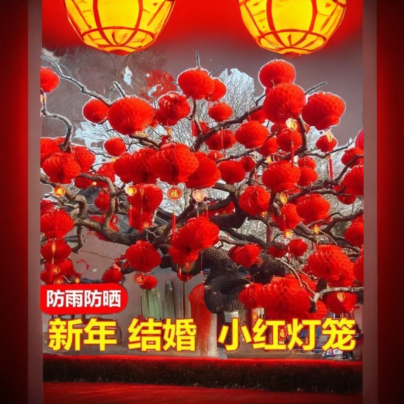 春节灯笼户外防水大红灯笼婚庆开业节日商场装饰新年小纸灯笼饰品