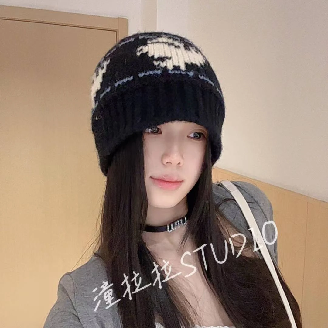 黑色复古针织帽女冬季韩系百搭显脸小毛线水桶帽加厚防寒保暖帽子