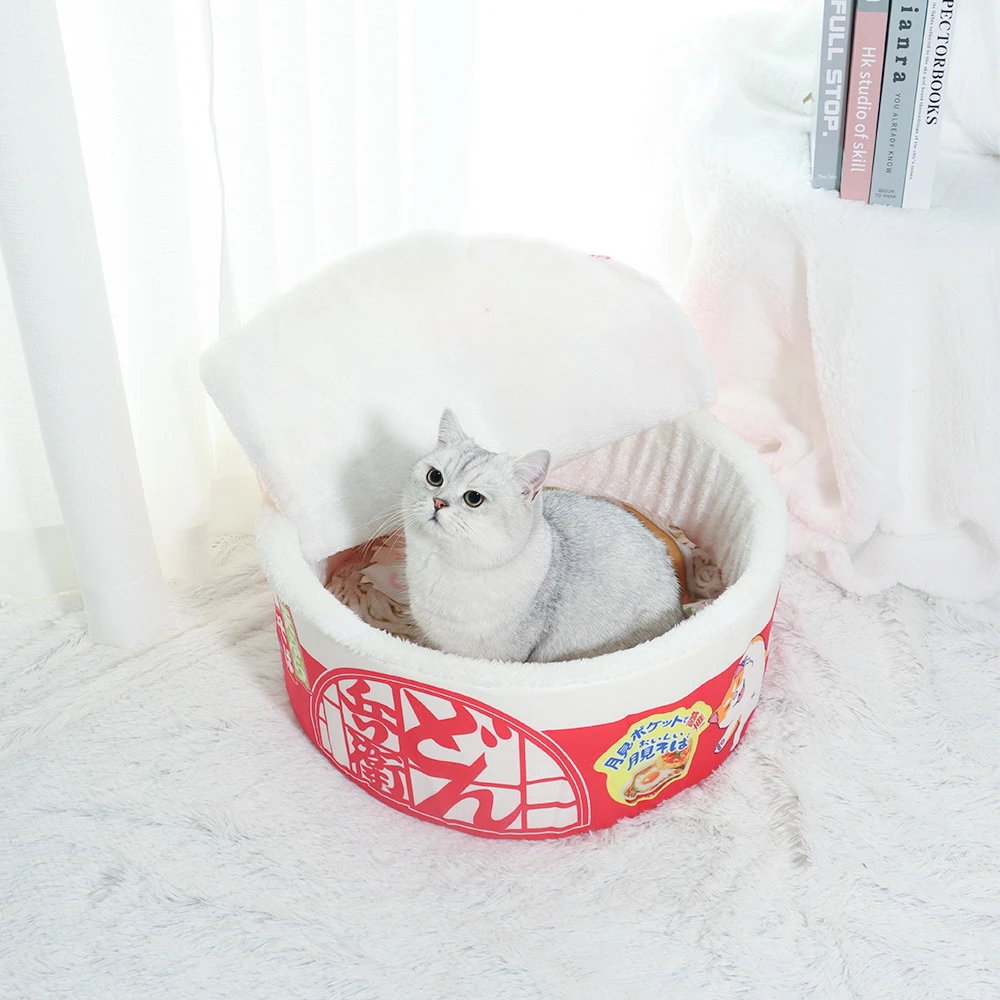 新款四季通用猫狗窝日式宠物泡面窝全封闭猫咪睡觉宠物窝圆形猫窝