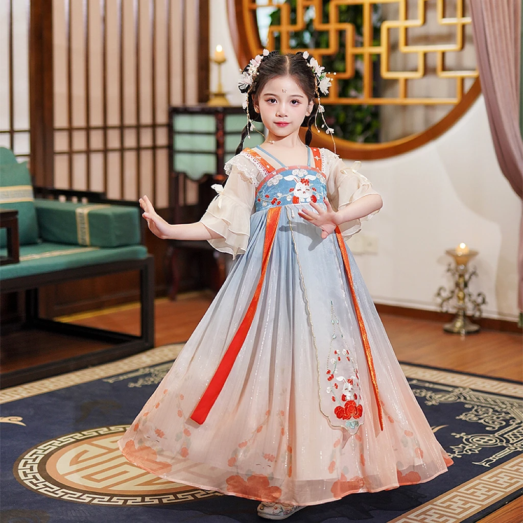 【凊仓】汉服女童夏装儿童古风中国风唐装古装超仙连衣裙表演襦裙