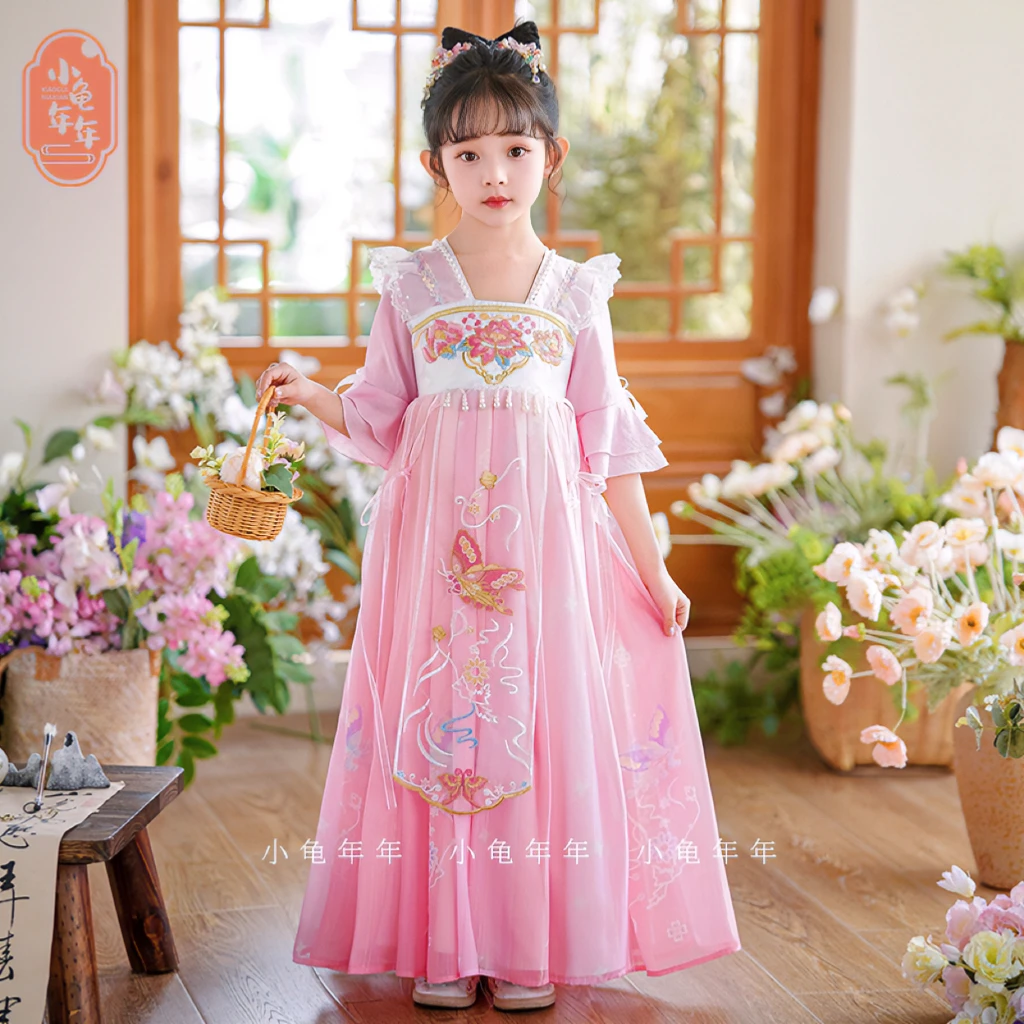 【梦蝶】汉服女童新款儿童古风中国风唐装古装夏季连衣裙表演襦裙