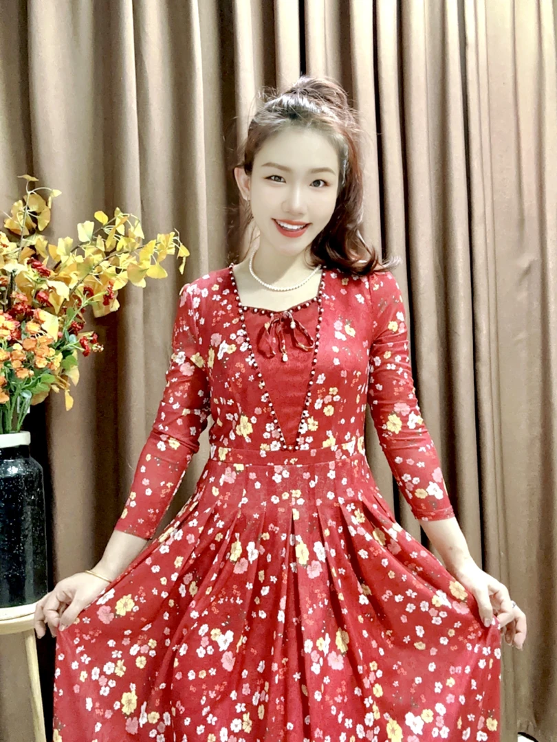 S 1195#优雅气质妈妈装连衣裙