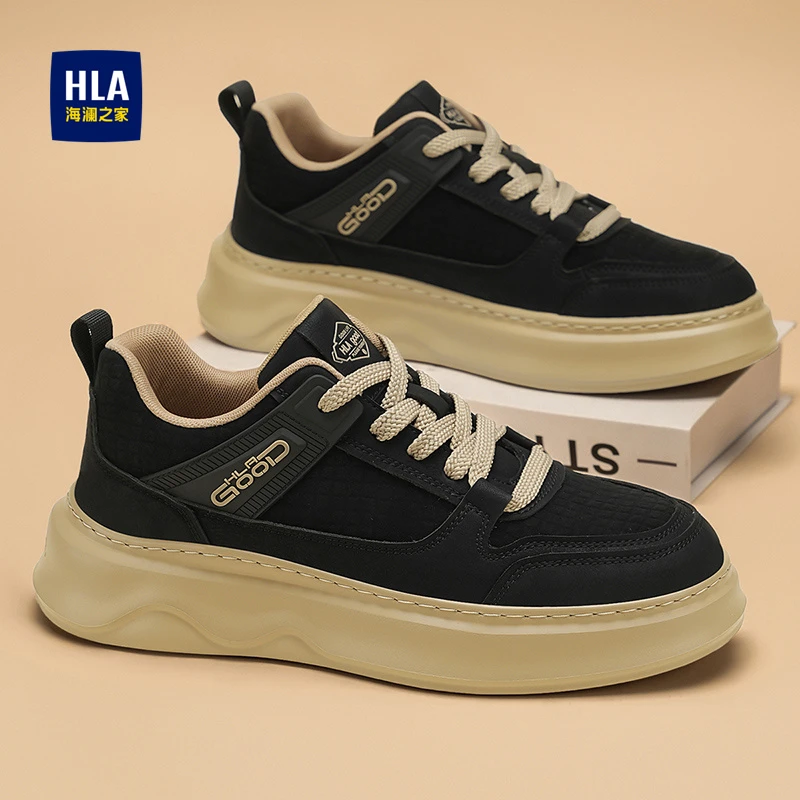HLA/海澜之家男鞋春秋季板鞋2025新款厚底增高运动休闲保暖皮鞋男