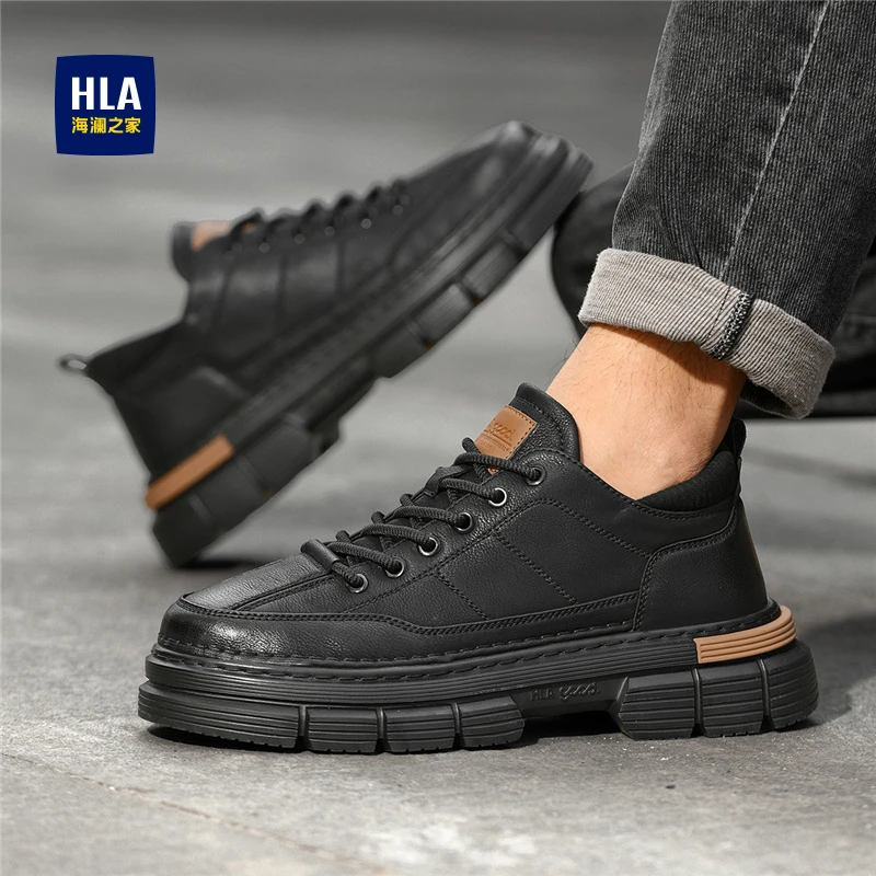HLA/海澜之家工装鞋男春秋季新款厚底增高休闲板鞋男士英伦风男鞋