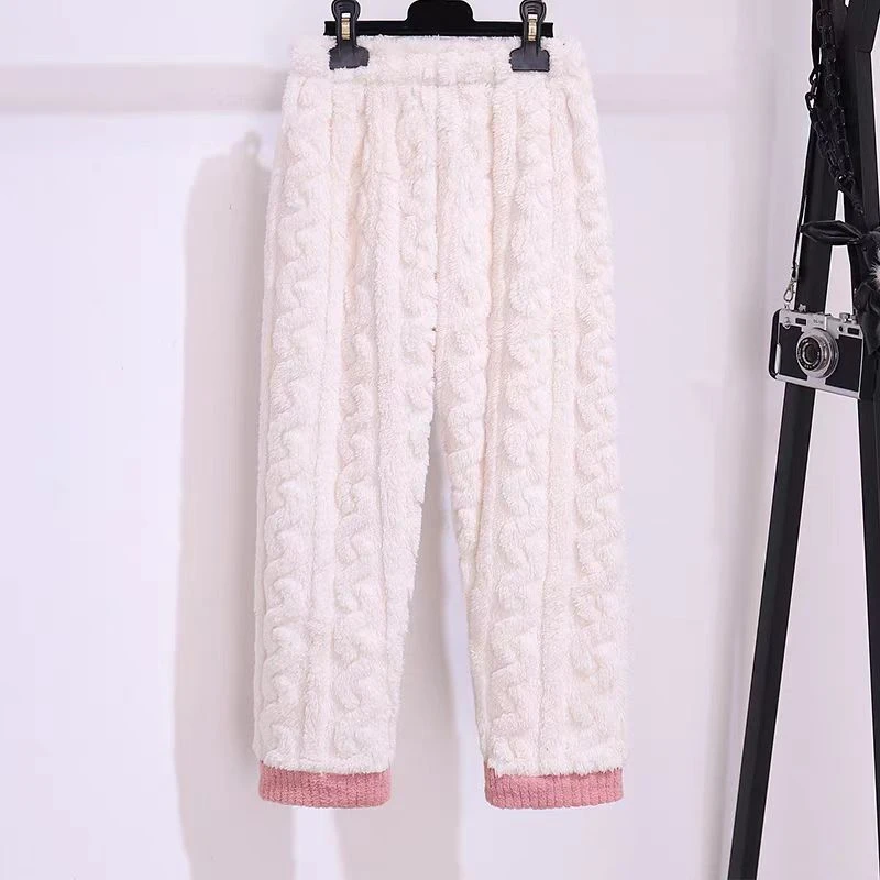 女士毛绒冬天秋冬季冬款加绒大码宽松保暖加厚睡裤（掉毛无售后）