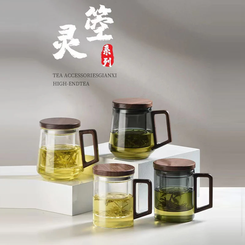 高端玻璃茶水分离陶瓷玻璃高档水杯过滤茶女士家用耐热男女专用杯
