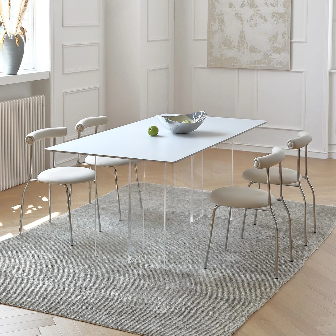 亚克力悬浮餐桌长方形简约小户型一桌四椅北欧进口岩板餐桌椅组合