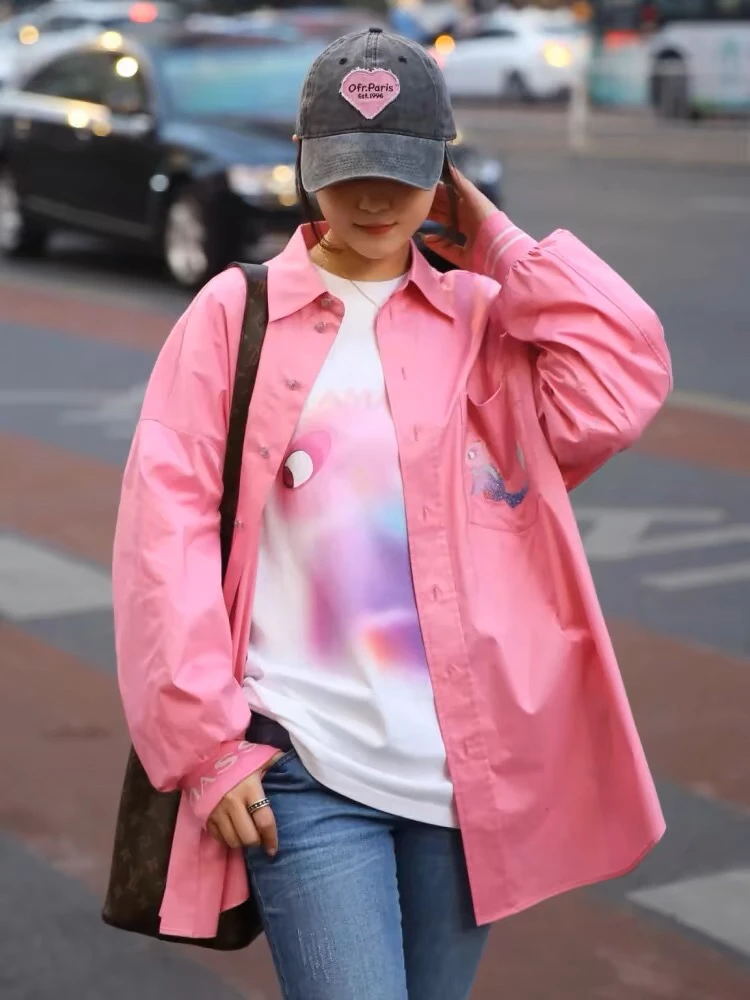 【商场同款】2024春季宽松通勤小恐龙烫钻长袖衬衫5301081衬衣