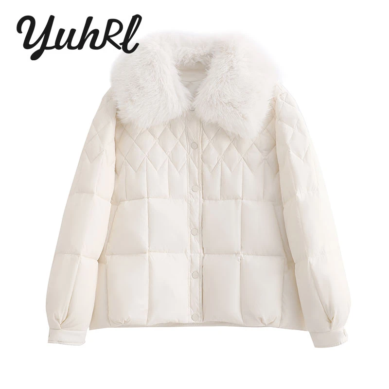 【开鑫专属】时尚气质休闲宽松保暖短款毛领羽绒服#YRF1531