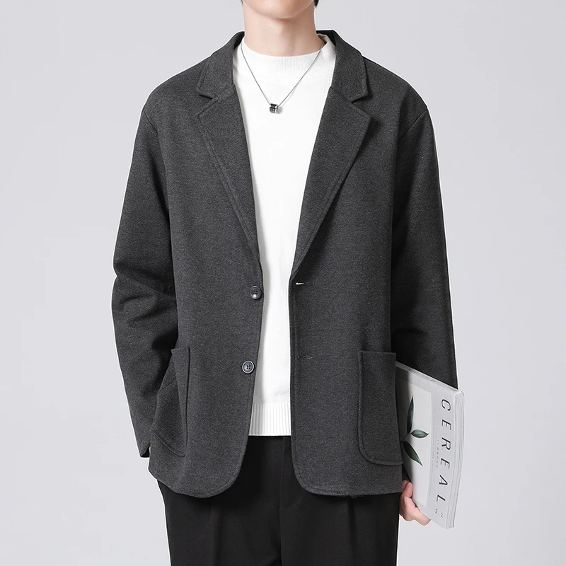 秋冬毛呢男士西服外套时尚韩版百搭毛呢西装商务呢子外套休闲宽松