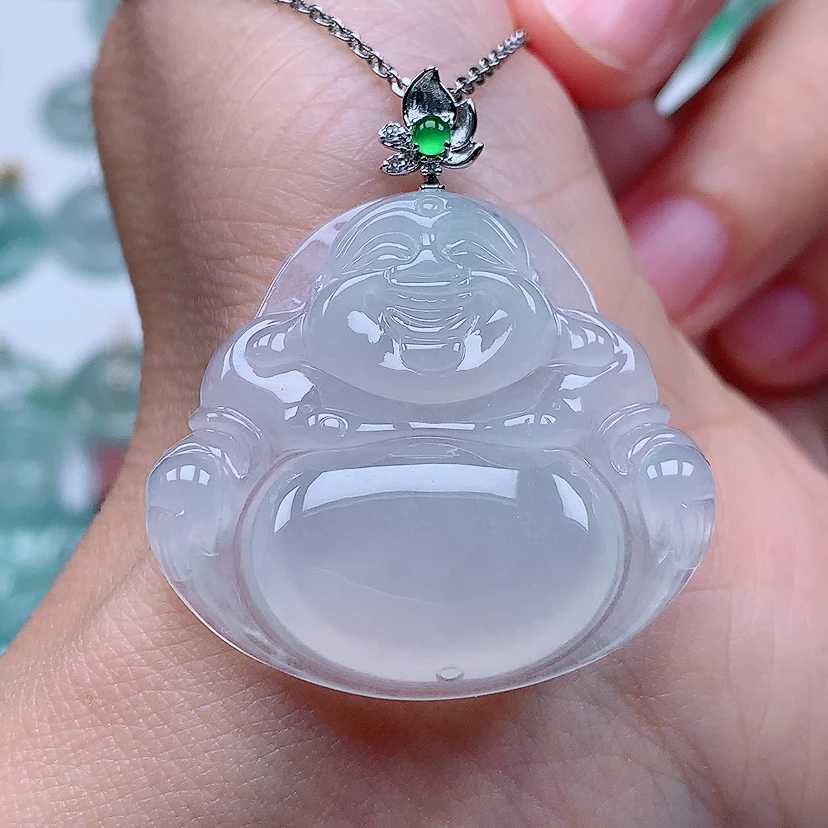 缅甸天然A货翡翠18k金镶嵌白冰胶感佛公（尺寸31.4*33.9*5.8）