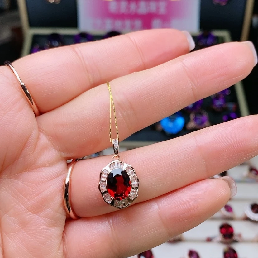 【闪购商品】石榴石吊坠银S925镶嵌