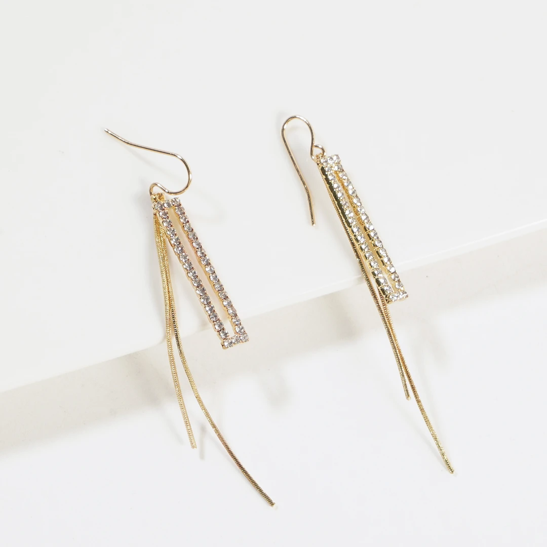 铜合金耳饰 q高级感方形长款流苏耳线女气质时尚温柔风耳饰N1005