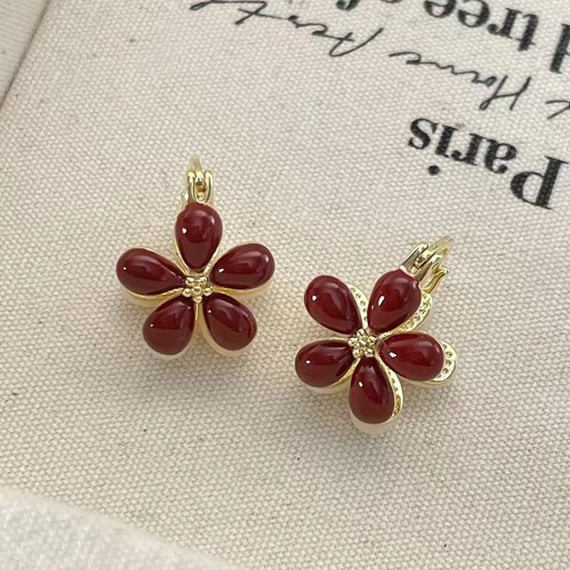 铜合金耳饰 复古双面花朵轻奢小众感简约气质秋冬耳环耳饰女N2050