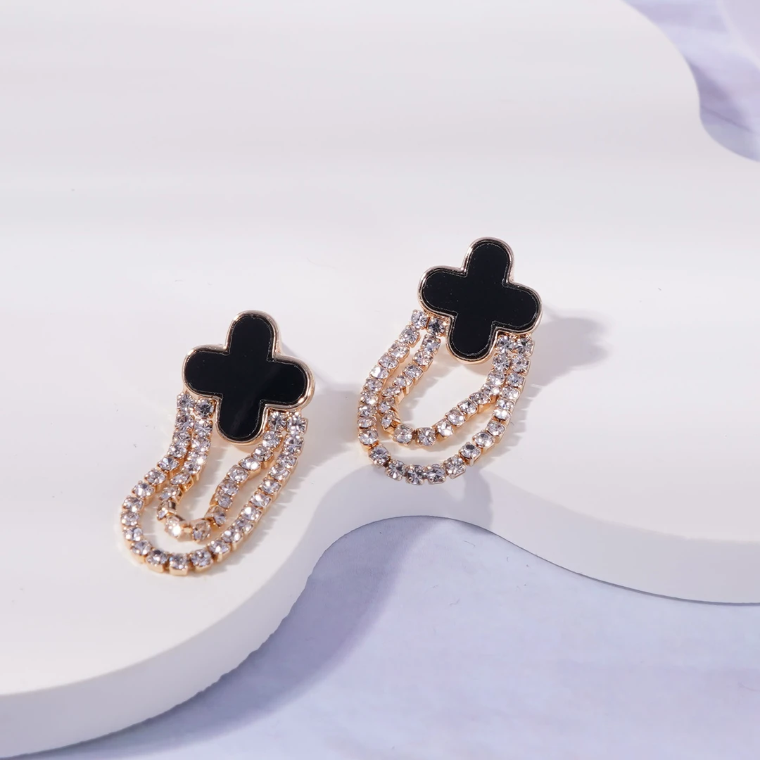 铜合金耳饰 气质轻奢时尚百搭黑色简约经典素款N1392