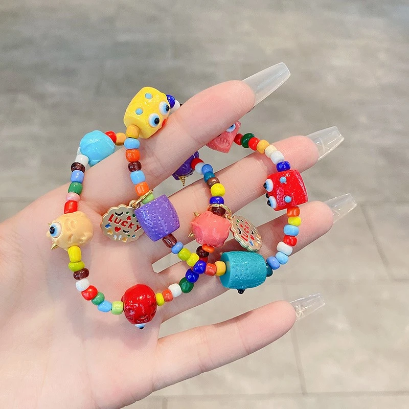 非金属亚克力手链 独眼怪头绳手链ins手串小众公仔女扎头发圈头饰