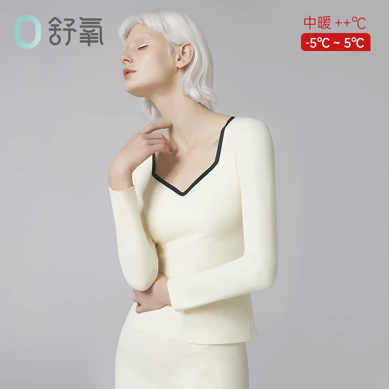 舒氧赫本保暖【套装】女士内穿2023年新款打底撞色内衣秋衣上衣