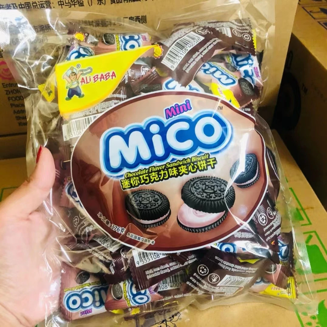 Mico迷你小黑饼草莓奶油巧克力味夹心饼干袋装376g