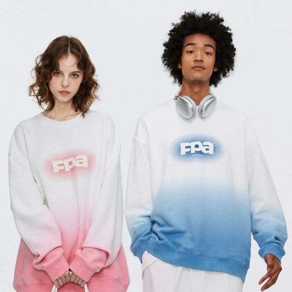 FPA渐变吊染套头卫衣 国潮牌潮流宽松春秋休闲情侣装小众圆领上衣