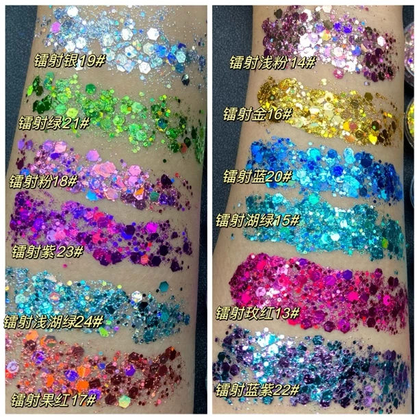 鱼彩绘亮片啫喱舞台妆面部彩绘金葱粉人鱼镭射亮片闪光啫喱大容量