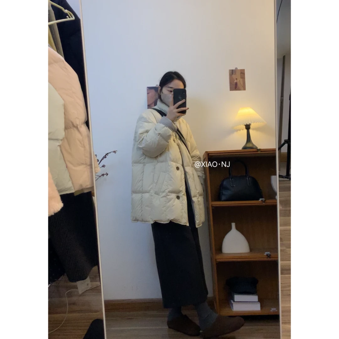 XEJ “双面派”韩系两面穿加厚羽绒立领中长款外套