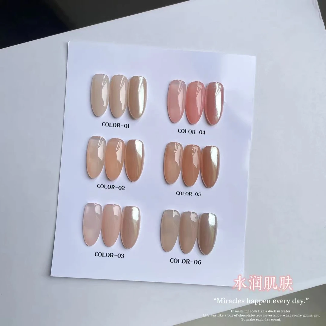 网红爆款6色冰透裸色系甲油胶2024年新款流行显白裸色美甲店专用