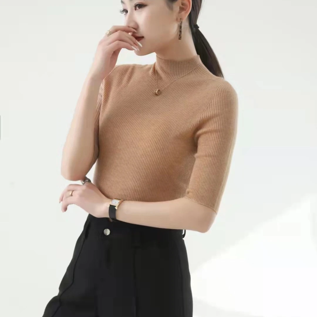 18针112款水溶羊毛一线成衣中袖半高领款纯色修身百搭女装春夏款